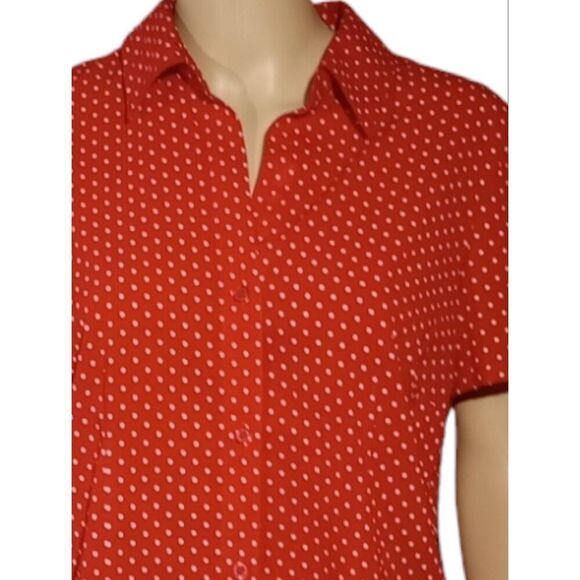 short sleeve blouse , red with white polka dots size petite large - Picture 4 of 6
